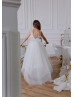 Ivory 3D Flowers Deep V Back Flower Girl Dress